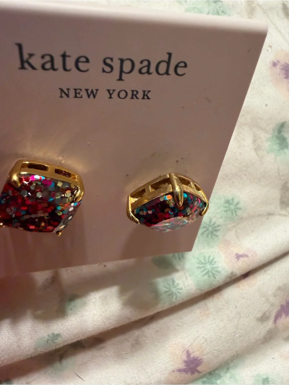 kate spade Multicolor Glitter Square Stud Earrings NWT